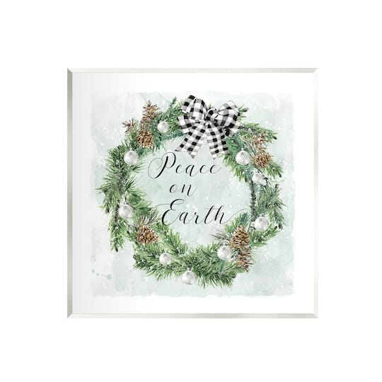 Stupell Industries 12" x 12" Peace Seasonal Wreath Wall Plaque Art